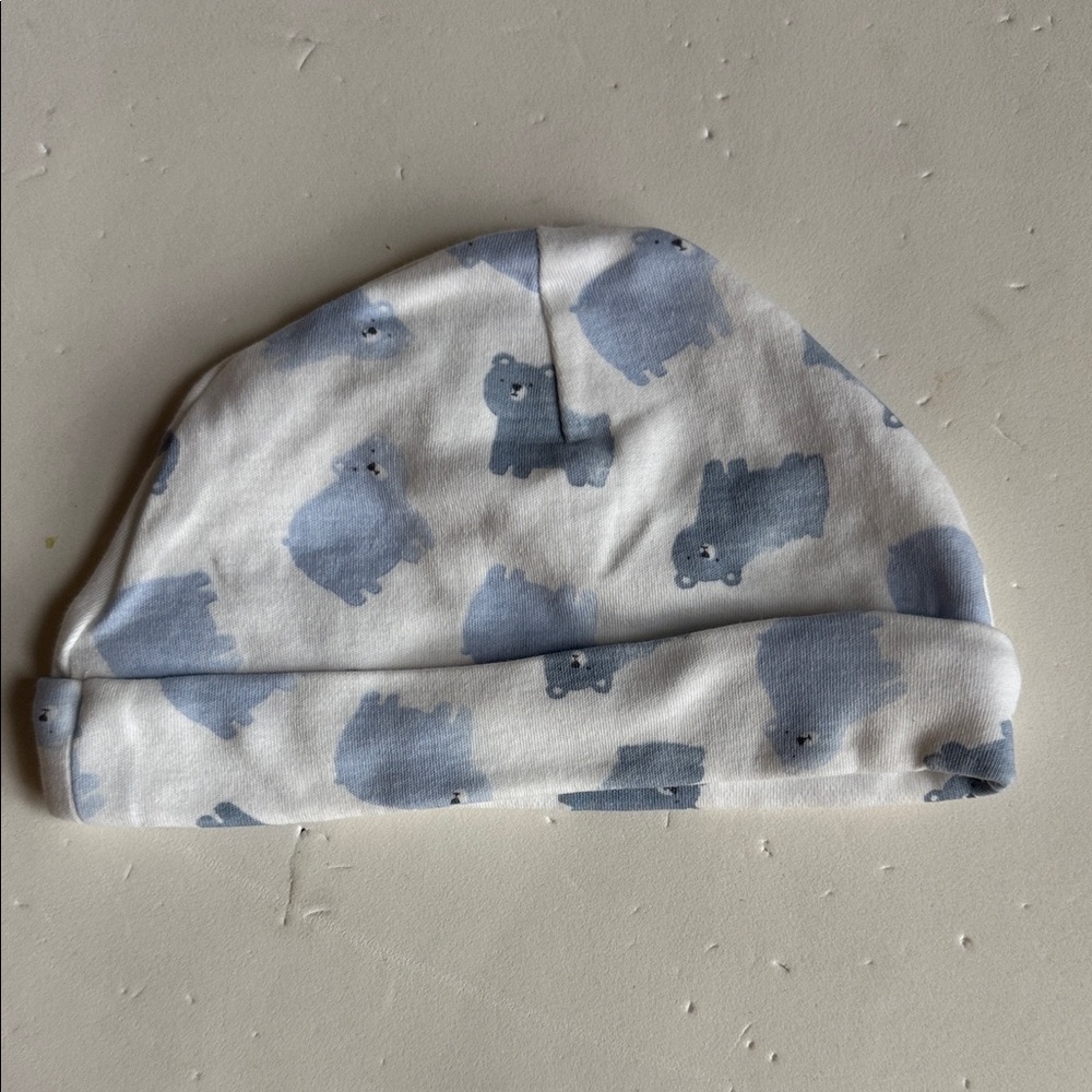 Carter’s Adorable Blue & White Baby Cap and Booties Set Bear Pattern 6 Months - Picture 2 of 6
